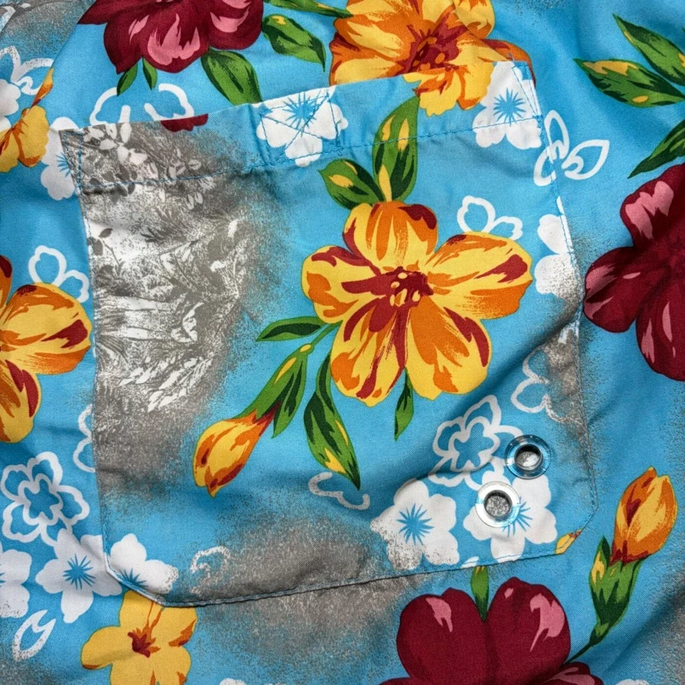Chaps Mens XL Swim Trunks Blue Aloha Hula Girl Hibiscus Tropical Floral Shorts